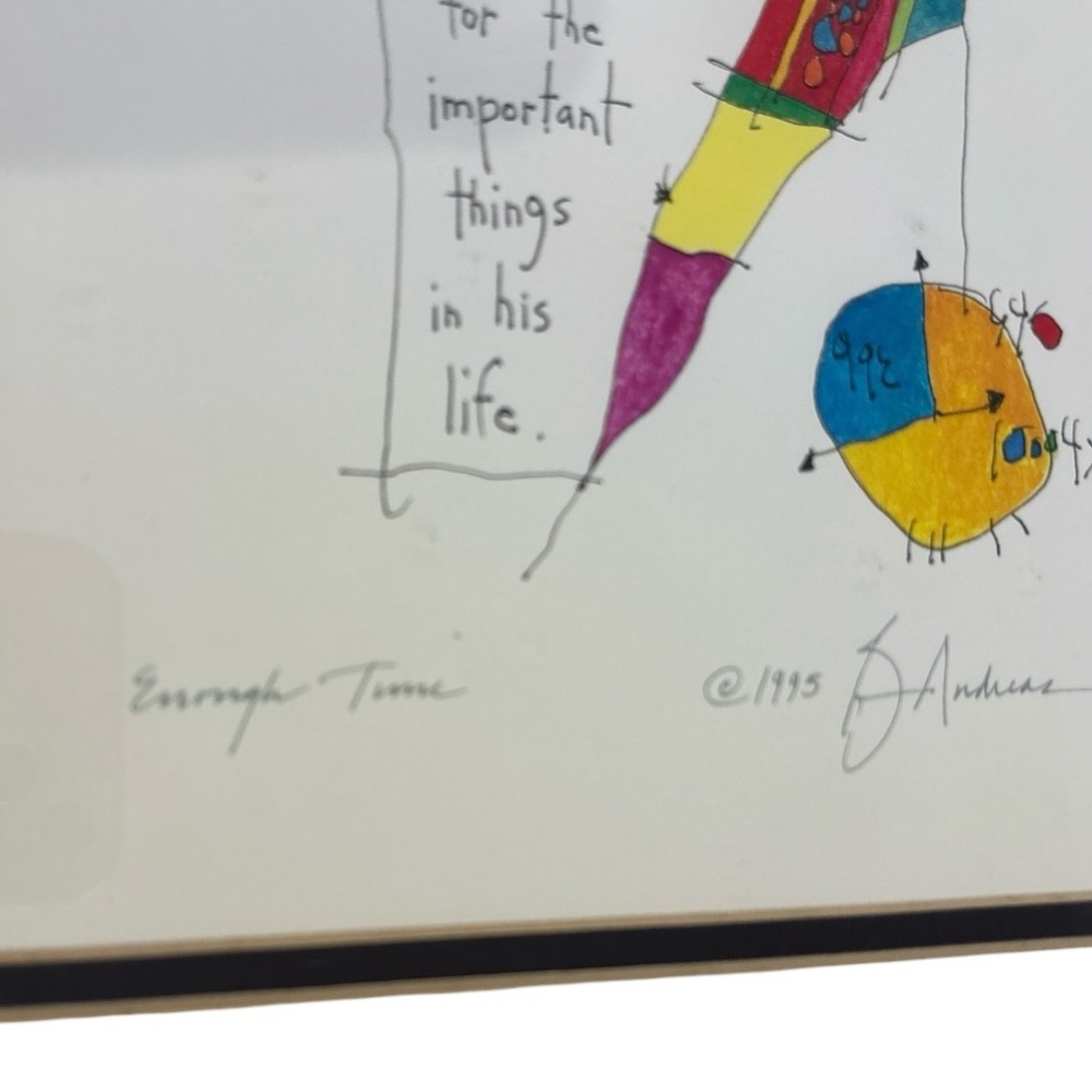 95 STORY PEOPLE BRIAN ANDREAS SIGNED WHIMSICAL FRAMED PRINT ENOUGH TIME 12"X15" - Picture 4 of 8